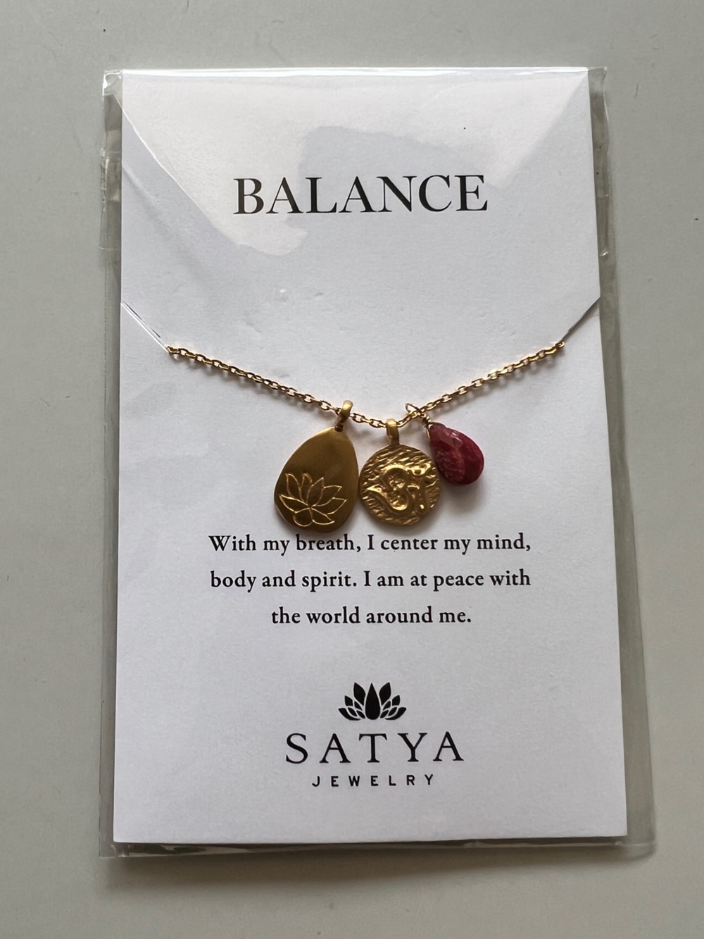 Satya Jewelry Gold Charm Necklace with Ruby Teardrop NWT